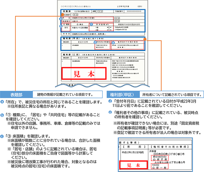 不動産登記における建物の登記事項証明書・謄本｜住まいの復興給付金